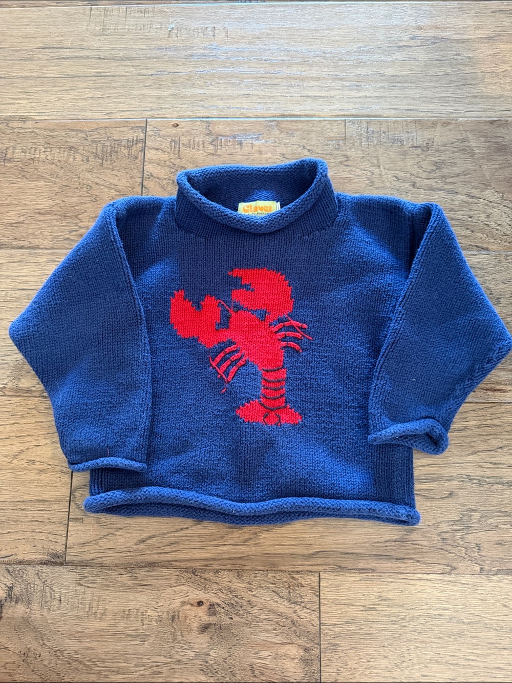 Claver Blue Kids Roll Neck Sweater with Red Lobster Graphic